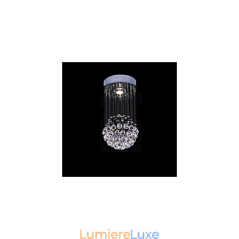 Lustre moderne contemporain en métal galvanisé et cristal à montage encastré
