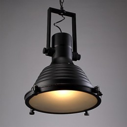 Lampe suspendue rétro en fer noir et abat-jour en verre