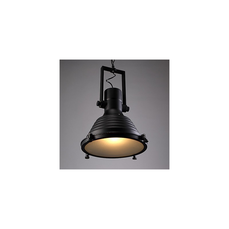 Lampe suspendue rétro en fer noir et abat-jour en verre