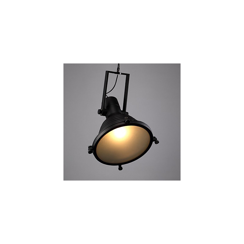 Lampe suspendue rétro en fer noir et abat-jour en verre