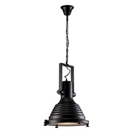 Lampe suspendue rétro en fer noir et abat-jour en verre
