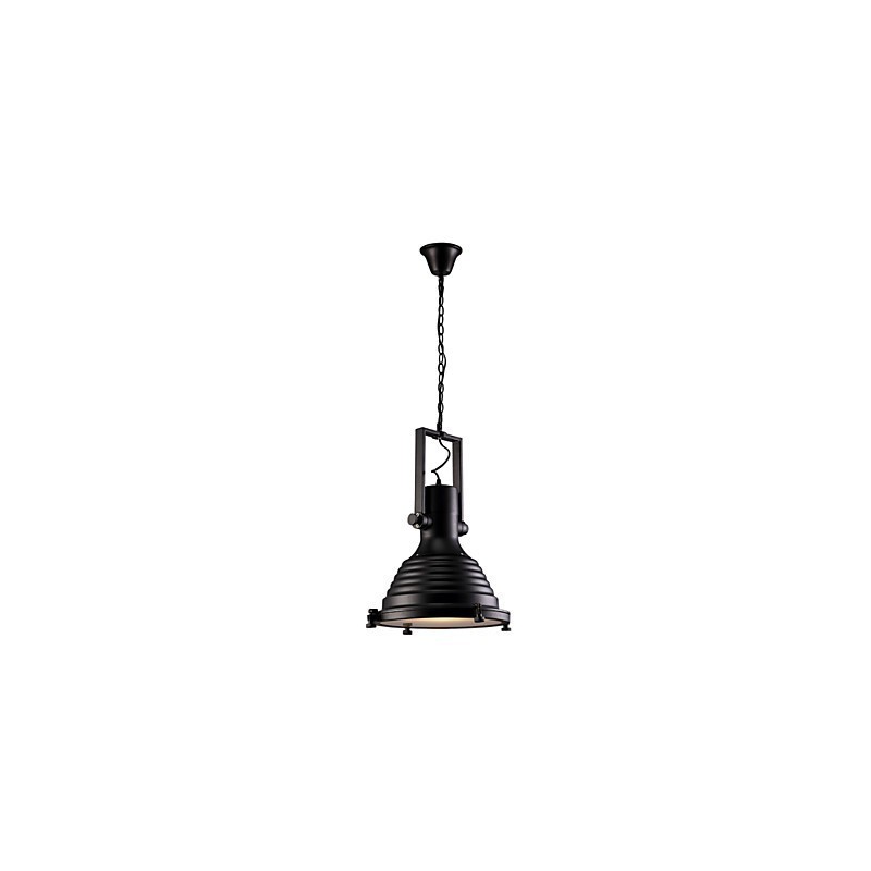 Lampe suspendue rétro en fer noir et abat-jour en verre