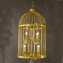Lustre d'escalier vintage en forme de cage en fer et cristal A