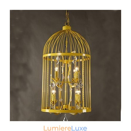Lustre d'escalier vintage en forme de cage en fer et cristal A Lustre d'escalier vintage en forme de cage en fer et cristal A