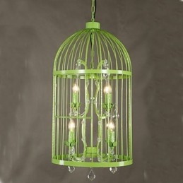 Lustre d'escalier vintage en forme de cage en fer et cristal A
