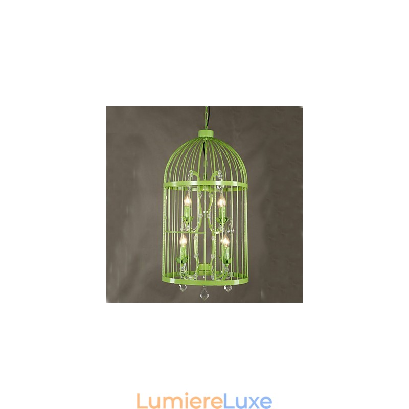 Lustre d'escalier vintage en forme de cage en fer et cristal A