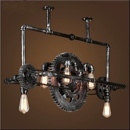 Lustre en tube de fer, lampe suspendue à engrenage éolien industriel