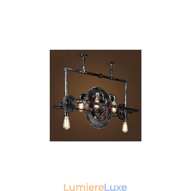 Lustre en tube de fer, lampe suspendue à engrenage éolien industriel