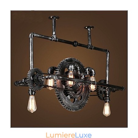 Lustre en tube de fer, lampe suspendue à engrenage éolien industriel Lustre en tube de fer, lampe suspendue à engrenage éolien industriel