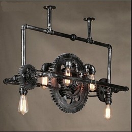 Lustre en tube de fer, lampe suspendue à engrenage éolien industriel
