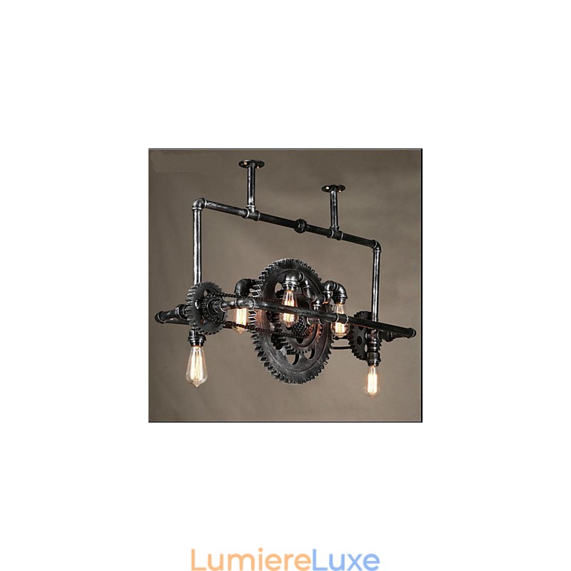 Lustre en tube de fer, lampe suspendue à engrenage éolien industriel