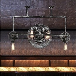 Lustre en tube de fer, lampe suspendue à engrenage éolien industriel