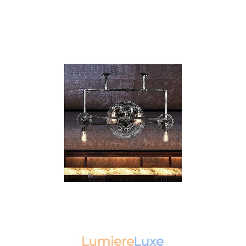 Lustre en tube de fer, lampe suspendue à engrenage éolien industriel
