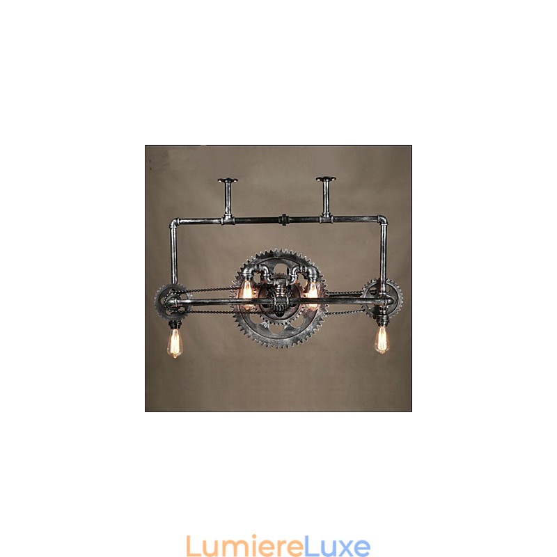Lustre en tube de fer, lampe suspendue à engrenage éolien industriel