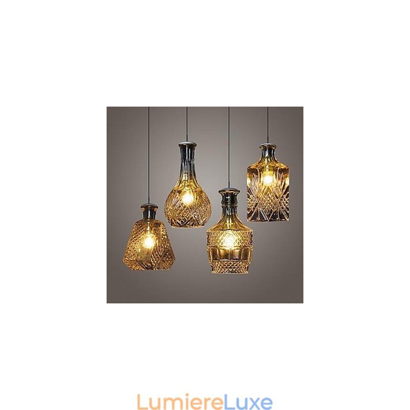 Lampe en verre cristal 4 lumières abat-jour minimaliste bouteilles lumineuses