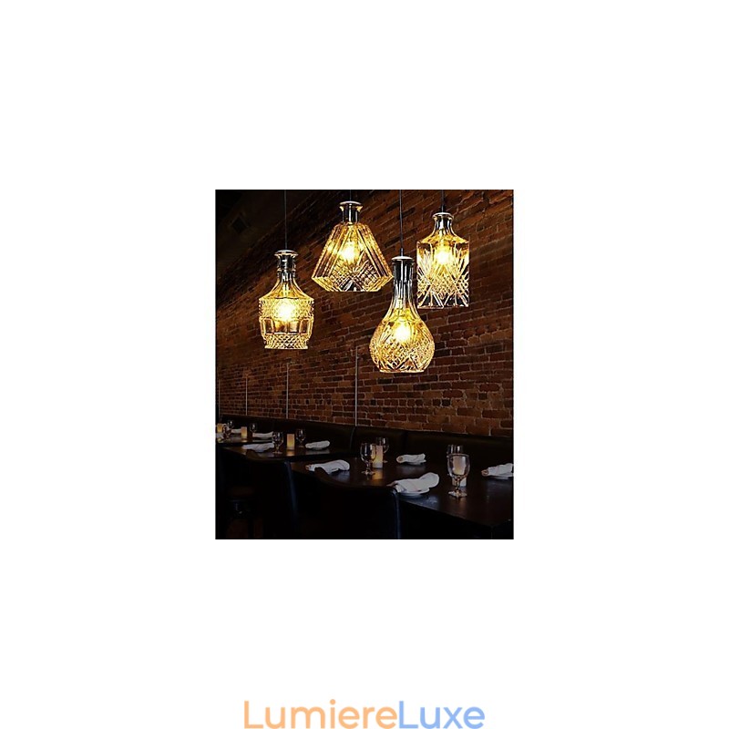 Lampe en verre cristal 4 lumières abat-jour minimaliste bouteilles lumineuses