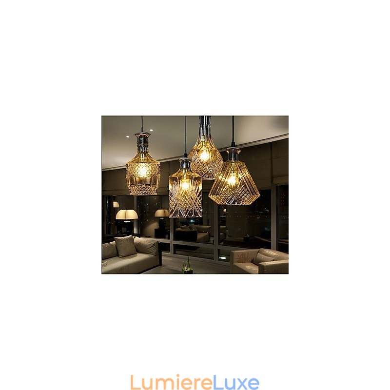 Lampe en verre cristal 4 lumières abat-jour minimaliste bouteilles lumineuses