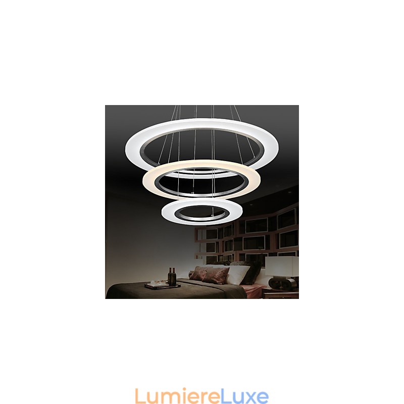 Plafonnier suspendu en acrylique à 3 anneaux, luminaire décoratif de plafond, idéal pour un salon, une chambre à coucher ou un bureau.