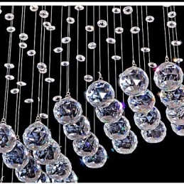 Suspension 6 lumières moderne argentée avec cristaux transparents et vagues