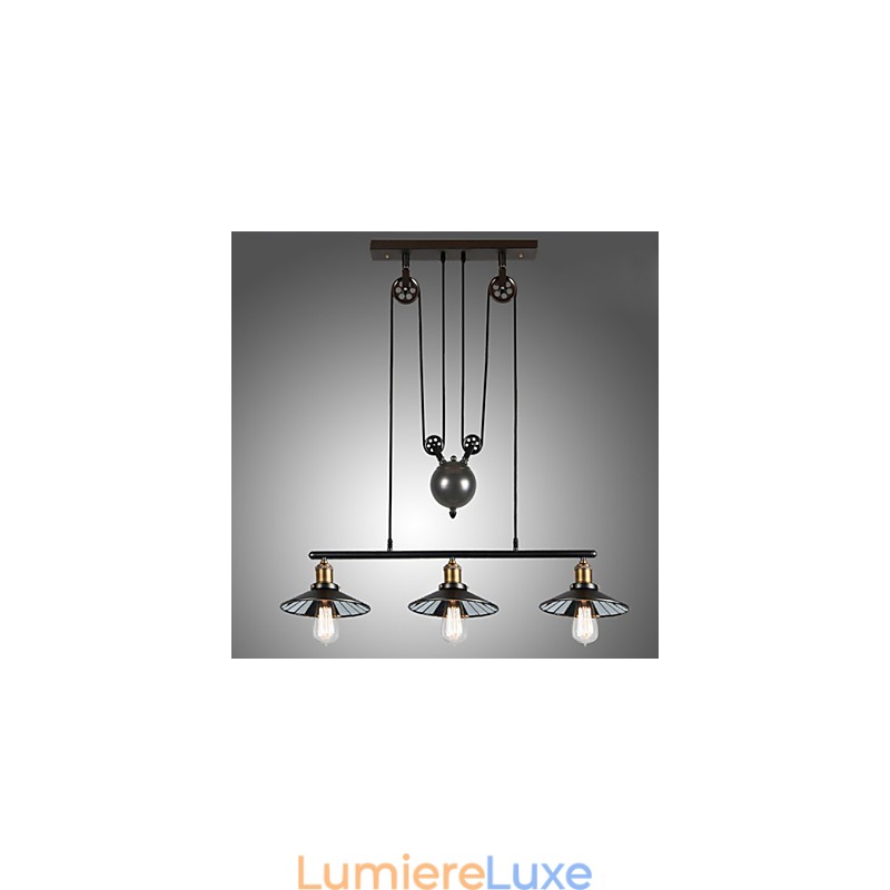 Suspensions vintage à 3 ampoules ST64 incluses, système haut/bas