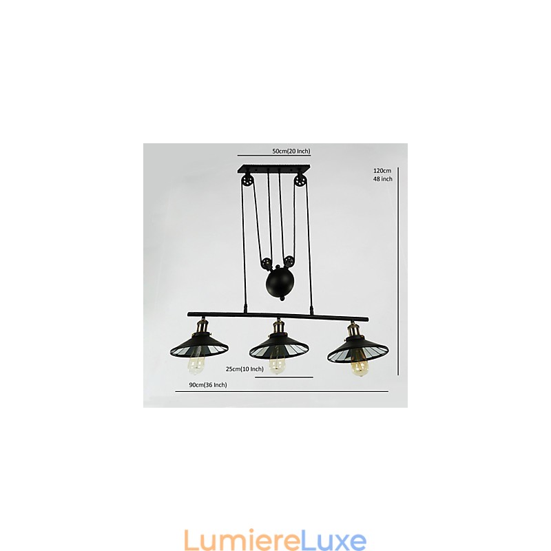 Suspensions vintage à 3 ampoules ST64 incluses, système haut/bas
