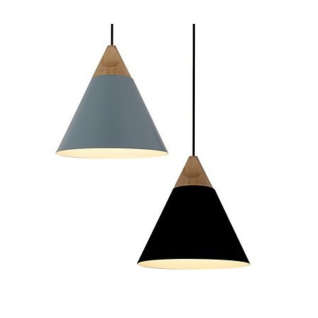 Mini suspension artistique en forme de cône, 1 lumière, finition moderne et simple, noir, blanc, bleu poussiéreux, aluminium et bois. Mini suspension artistique en forme de cône, 1 lumière, finition moderne et simple, noir, blanc, bleu poussiéreux, aluminium et bois.