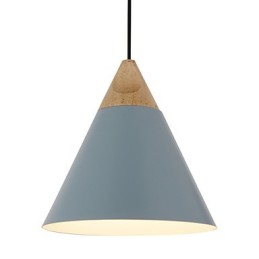 Mini suspension artistique en forme de cône, 1 lumière, finition moderne et simple, noir, blanc, bleu poussiéreux, aluminium et bois.