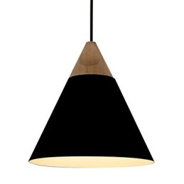Mini suspension artistique en forme de cône, 1 lumière, finition moderne et simple, noir, blanc, bleu poussiéreux, aluminium et bois.
