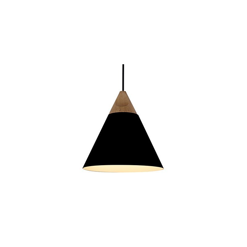 Mini suspension artistique en forme de cône, 1 lumière, finition moderne et simple, noir, blanc, bleu poussiéreux, aluminium et bois.