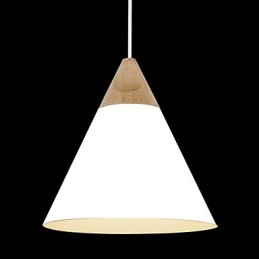 Mini suspension artistique en forme de cône, 1 lumière, finition moderne et simple, noir, blanc, bleu poussiéreux, aluminium et bois.