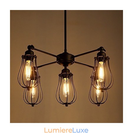 Suspensions traditionnelles classiques rustiques style lodge rétro en métal 5 lumières Suspensions traditionnelles classiques rustiques style lodge rétro en métal 5 lumières