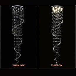 Lustre suspendu moderne en cristal avec spirale simple (diamètre 70 cm, hauteur 250 cm)
