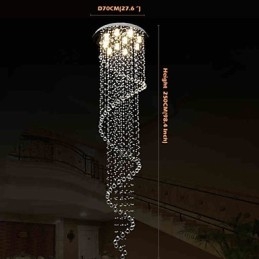 Lustre suspendu moderne en cristal avec spirale simple (diamètre 70 cm, hauteur 250 cm)