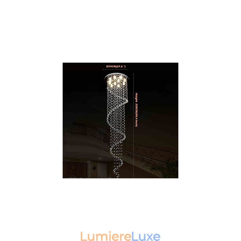 Lustre suspendu moderne en cristal avec spirale simple (diamètre 70 cm, hauteur 250 cm)