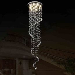 Lustre suspendu moderne en cristal avec spirale simple (diamètre 70 cm, hauteur 250 cm)
