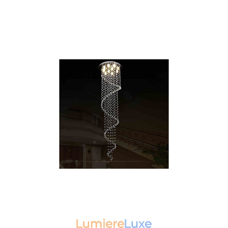 Lustre suspendu moderne en cristal avec spirale simple (diamètre 70 cm, hauteur 250 cm)