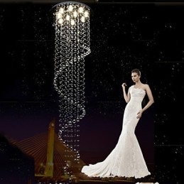 Lustre suspendu moderne en cristal avec spirale simple (diamètre 70 cm, hauteur 250 cm)