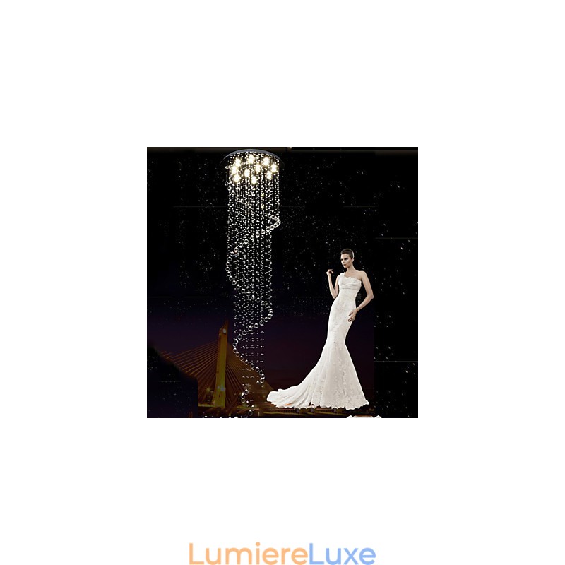 Lustre suspendu moderne en cristal avec spirale simple (diamètre 70 cm, hauteur 250 cm)