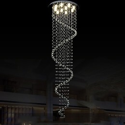 Lustre suspendu moderne en cristal avec spirale simple (diamètre 70 cm, hauteur 250 cm)