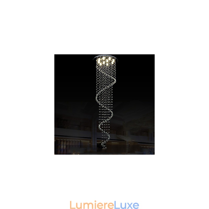 Lustre suspendu moderne en cristal avec spirale simple (diamètre 70 cm, hauteur 250 cm)