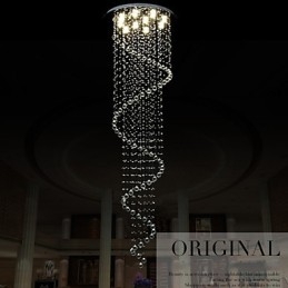 Lustre suspendu moderne en cristal avec spirale simple (diamètre 70 cm, hauteur 250 cm)
