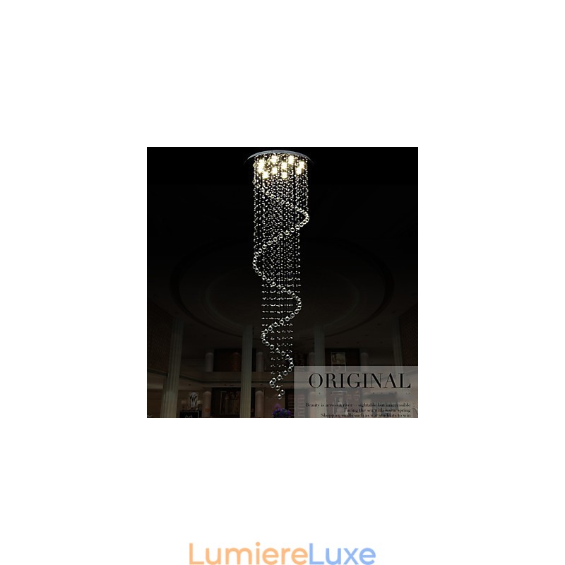 Lustre suspendu moderne en cristal avec spirale simple (diamètre 70 cm, hauteur 250 cm)