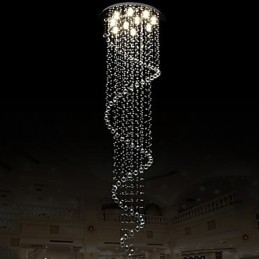 Lustre suspendu moderne en cristal avec spirale simple (diamètre 70 cm, hauteur 250 cm)