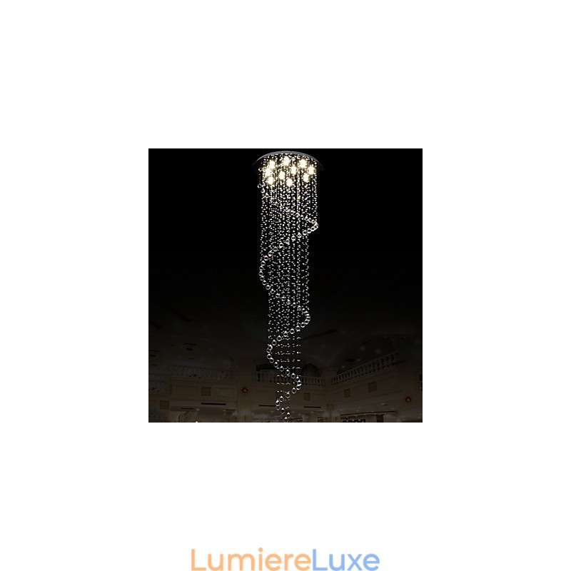Lustre suspendu moderne en cristal avec spirale simple (diamètre 70 cm, hauteur 250 cm)
