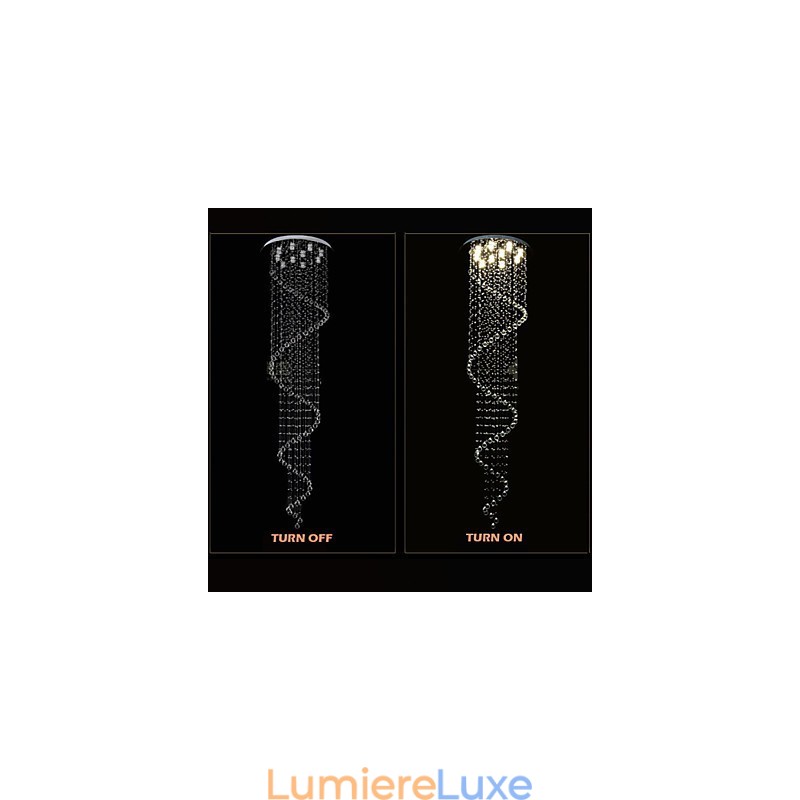 Lustre suspendu moderne en cristal avec spirale simple (diamètre 70 cm, hauteur 250 cm)