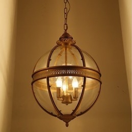 Lustre en fer, bronze, lampe en verre