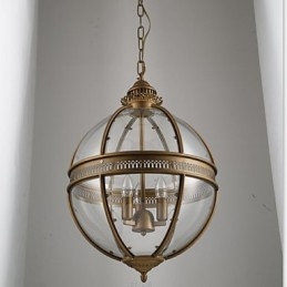 Lustre en fer, bronze, lampe en verre