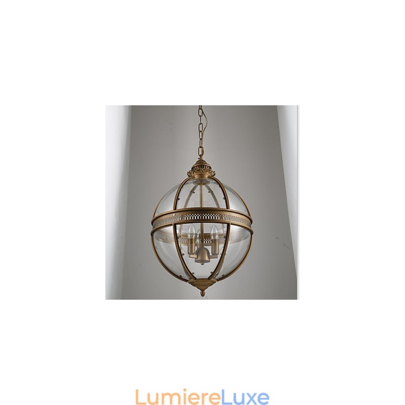 Lustre en fer, bronze, lampe en verre