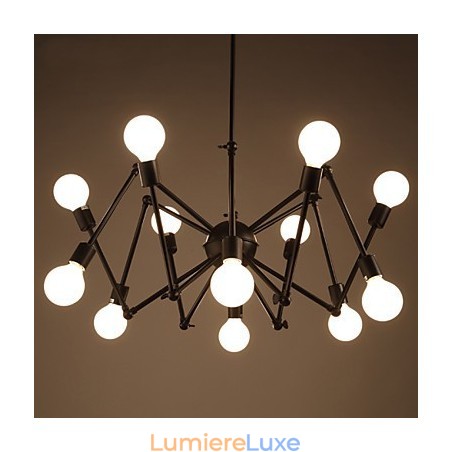 Lustre araignée en fer noir American Loft avec 12 têtes Lustre araignée en fer noir American Loft avec 12 têtes