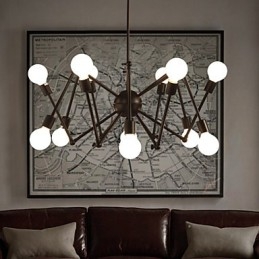 Lustre araignée en fer noir American Loft avec 12 têtes